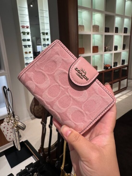Coach Handbags - NWT Coach CDF13 Medium Corner Zip Wallet Signature Denim Light Pink/Gold Tone